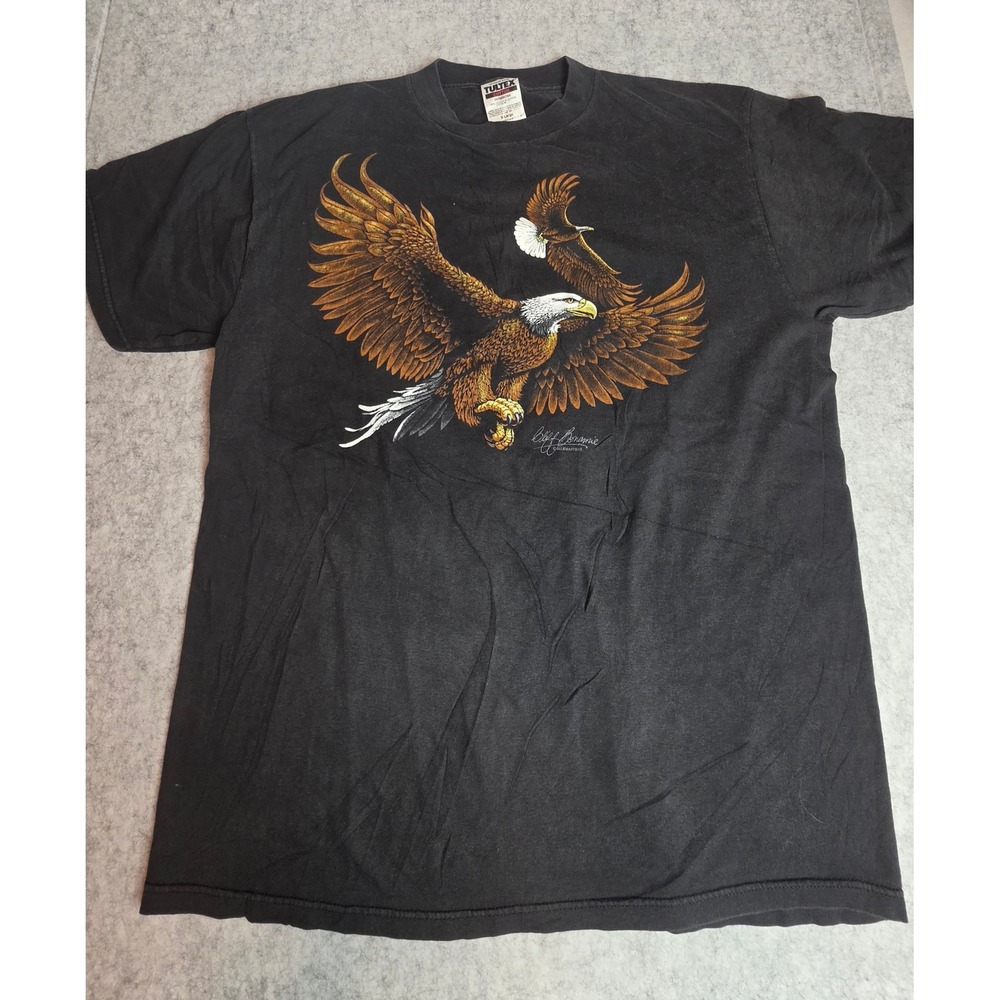 Vintage Tultex Eagle Graphic Tee XL Faded Black 90s Biker Rock Single Stitch USA
